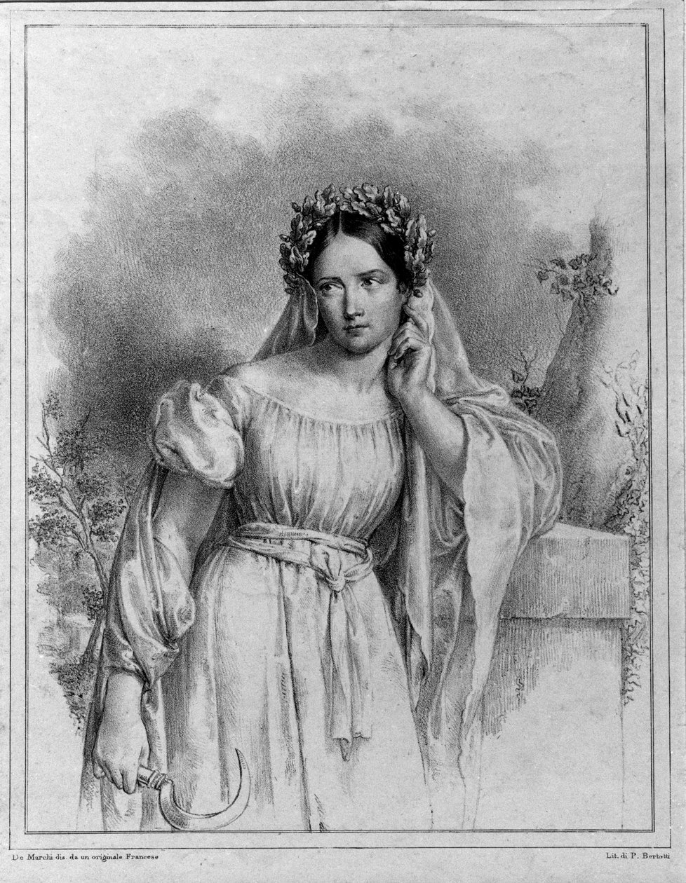 Muotokuva Maria Garciasta nimeltä Malibran (1808-1836) laulaja Bellinin "Normassa" tekijältä Unknown artist