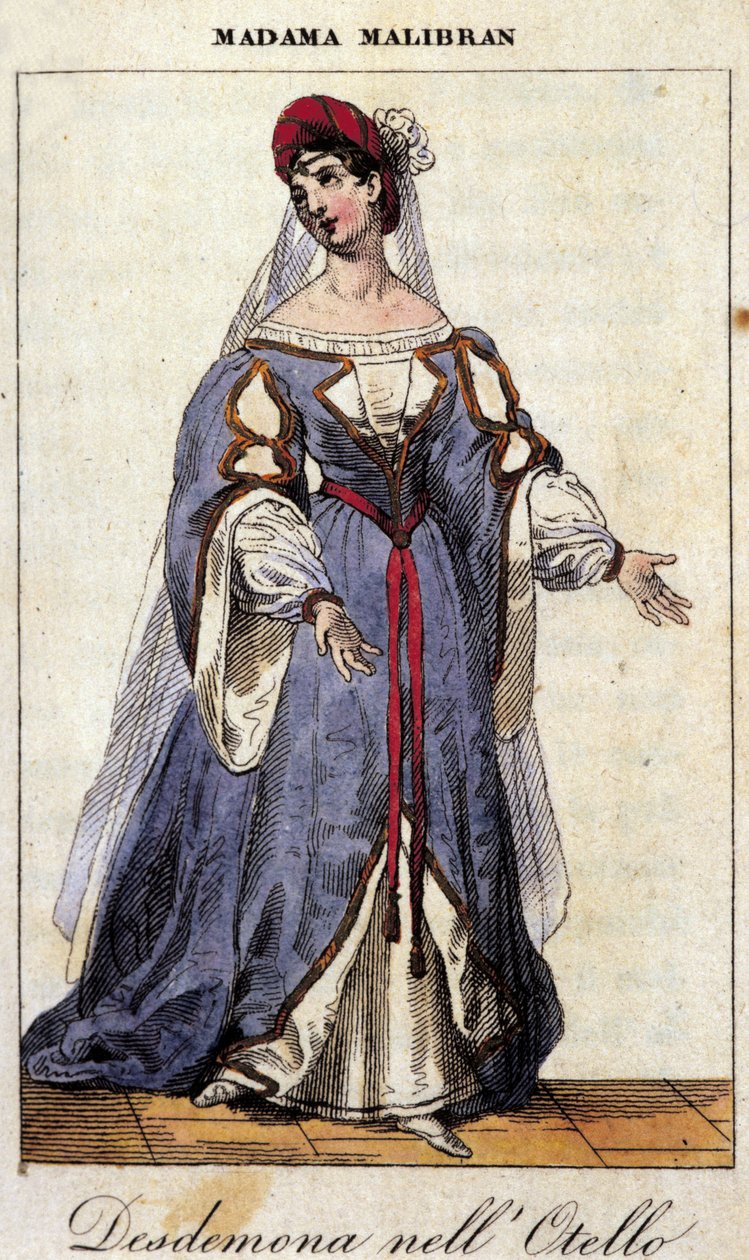 Muotokuva Maria Garciasta nimeltä Malibran (1808-1836) laulaja Desdemonen roolissa Gioachino Rossinin "" Othello " (Otello) -teatterissa. Teatro alla Scala 1833. tekijältä Unknown artist