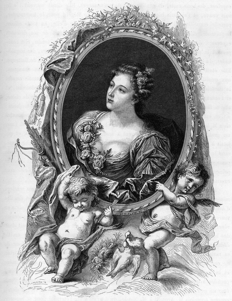 Muotokuva Marie-Madeleinen (Marie Madeleine) de La Vieuville, Comtesse de Parabere (1693-1750) - Kaiverrus vuodelta 1862 teoksessa "Maailman kuningattaret" ensimmäisiltä kirjoittajiltamme - Julkaistu JGD Armandaudin johdolla tekijältä Unknown artist