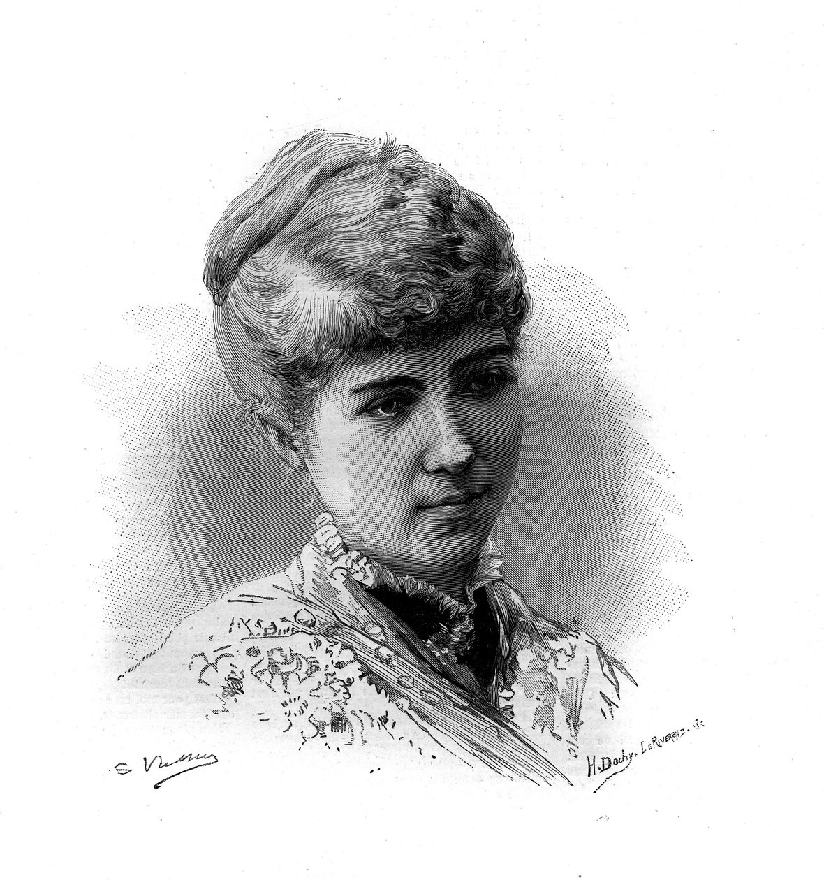 Muotokuva Marie Van Zandtista (1858-1919), hollantilaista alkuperää oleva ranskalainen laulaja. Kaiverrus "" Le Monde illustrious"" 1883. Yksityinen kokoelma. tekijältä Unknown artist