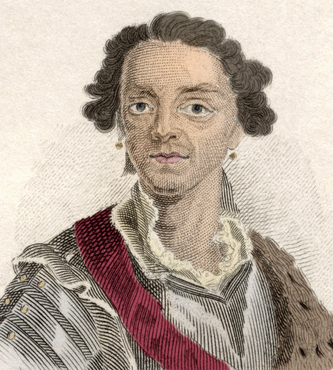 Muotokuva Mauricesta Sachsenista (Hermann Moritz) (1696-1750), jota kutsutaan nimellä "Saksin kreivi" tai "Rauten kreivi", Ranskan condottiere ja marechal kenraali. Kaiverrus 1800-luvulta. tekijältä Unknown artist