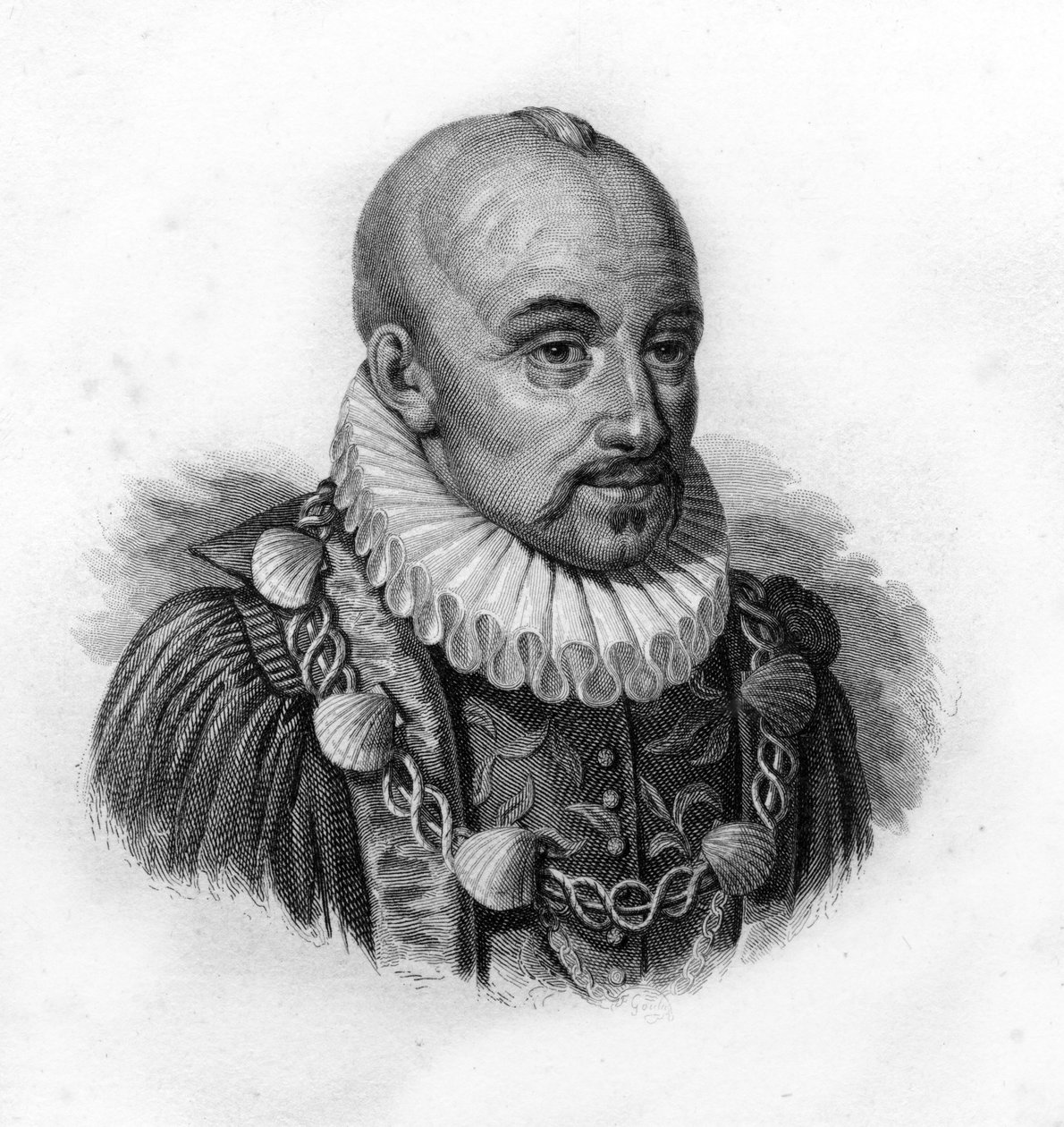 Michel de Montaignen muotokuva, kaiverrus 1800-luvulta tekijältä Unknown artist