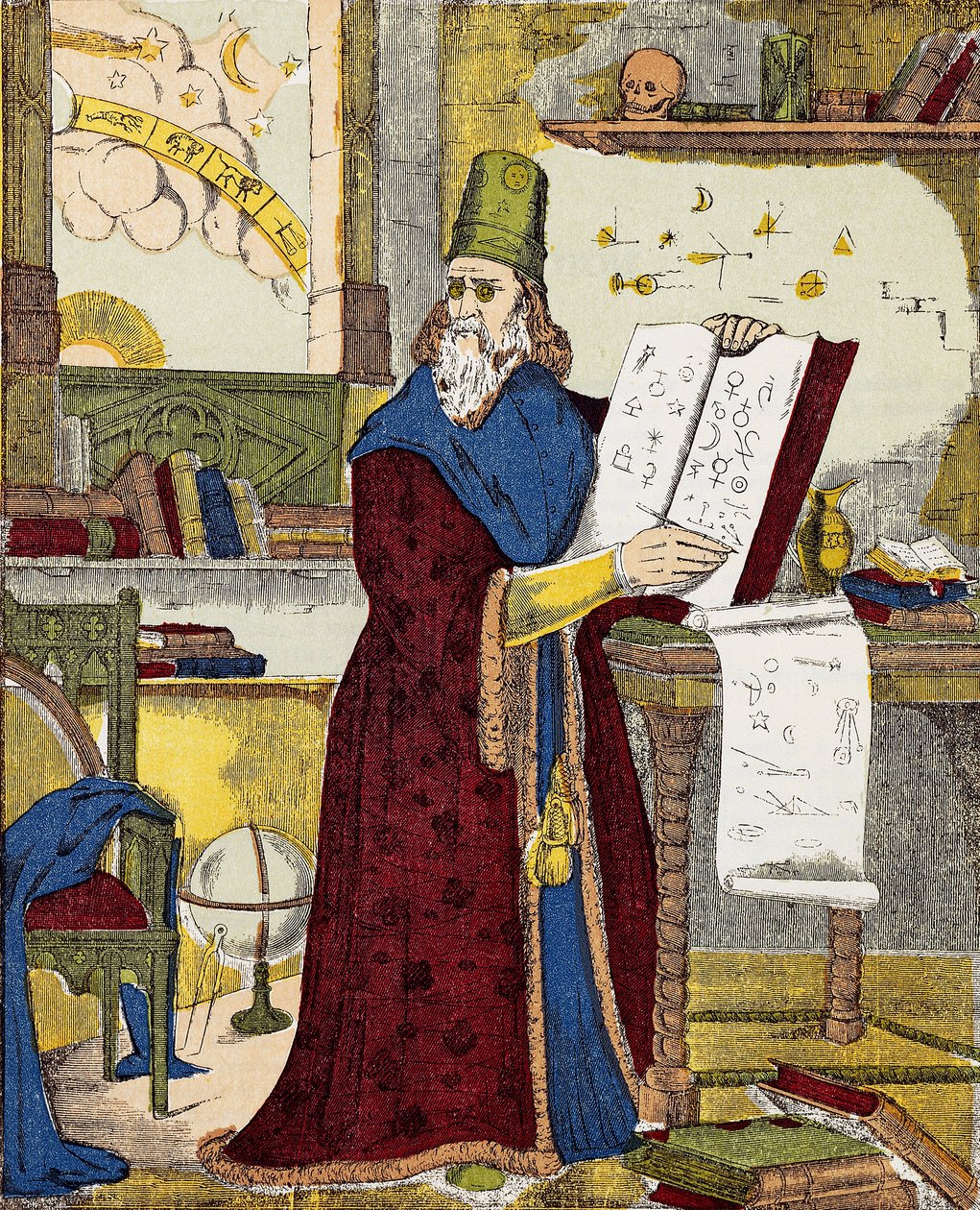 Michel de Notre Damen (Nostradamus) muotokuva ranskalaisen astrologin muotokuva - Nostradamuksen muotokuva, Michel de Notre Dame (1503-1566) ranskalainen astrologi ja lääkäri - Kaiverrus tekijältä Unknown artist