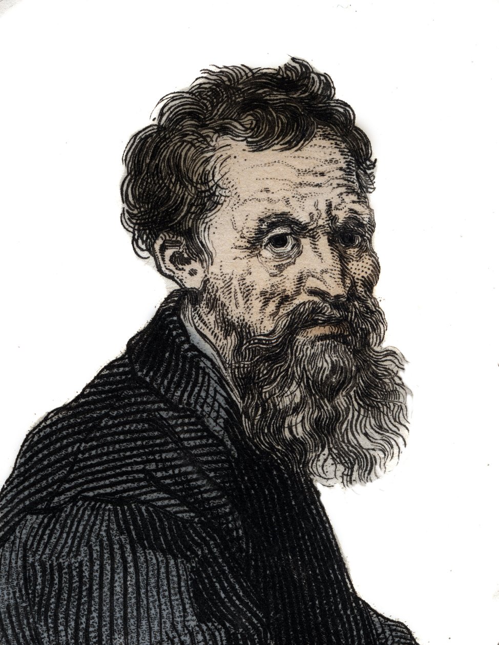 Muotokuva Michelangelo Buonarrotista italialainen kuvanveistäjä - Michelangelo Buonarrotin muotokuva dit Michel Ange (Michelangelo tai Michelangelo tekijältä Unknown artist