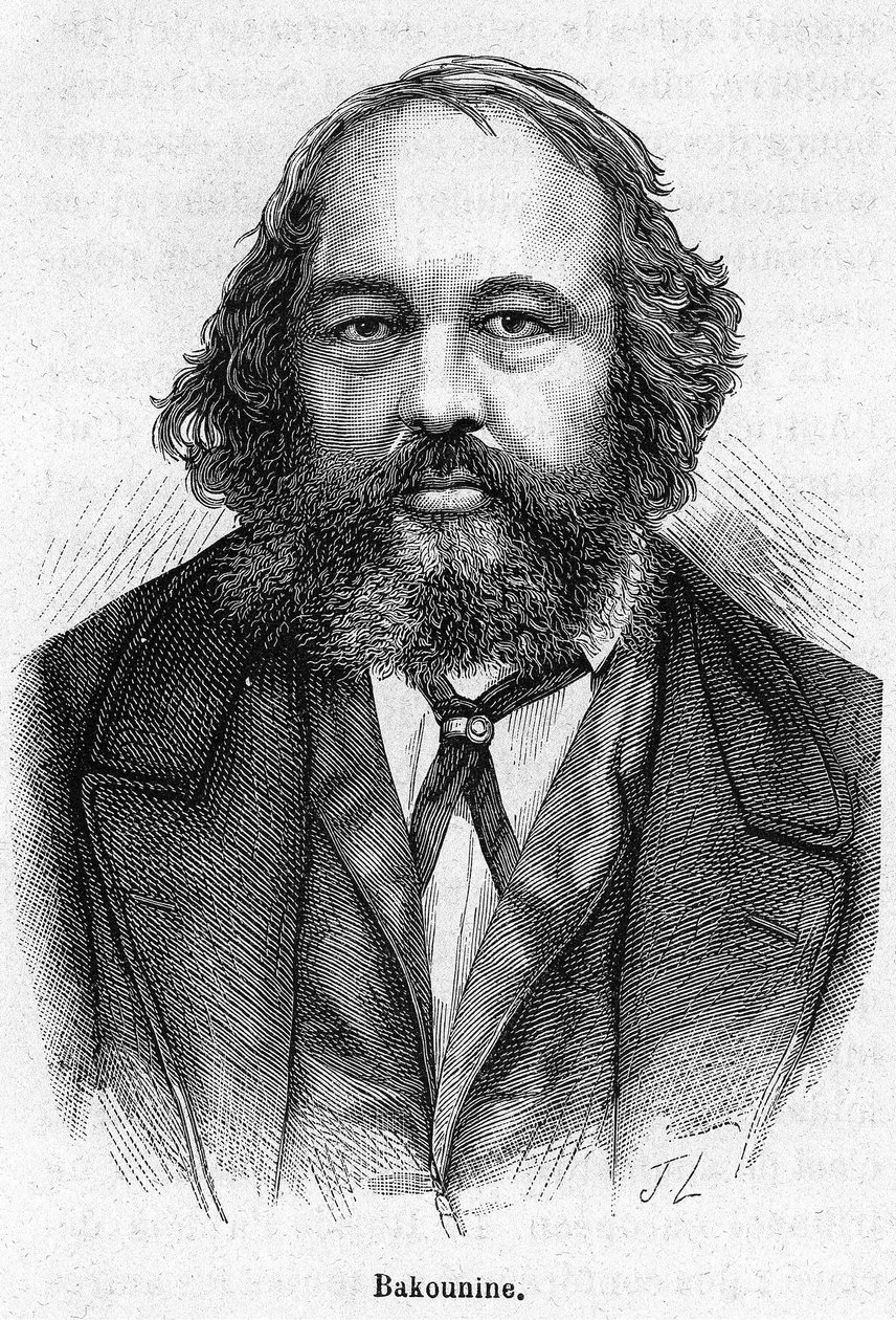 Muotokuva Mihail Aleksandrovich Bakuninista (1814 - 1876), Venäjän vallankumouksellinen anarkistista. Kaiverrus 1800-luku. tekijältä Unknown artist