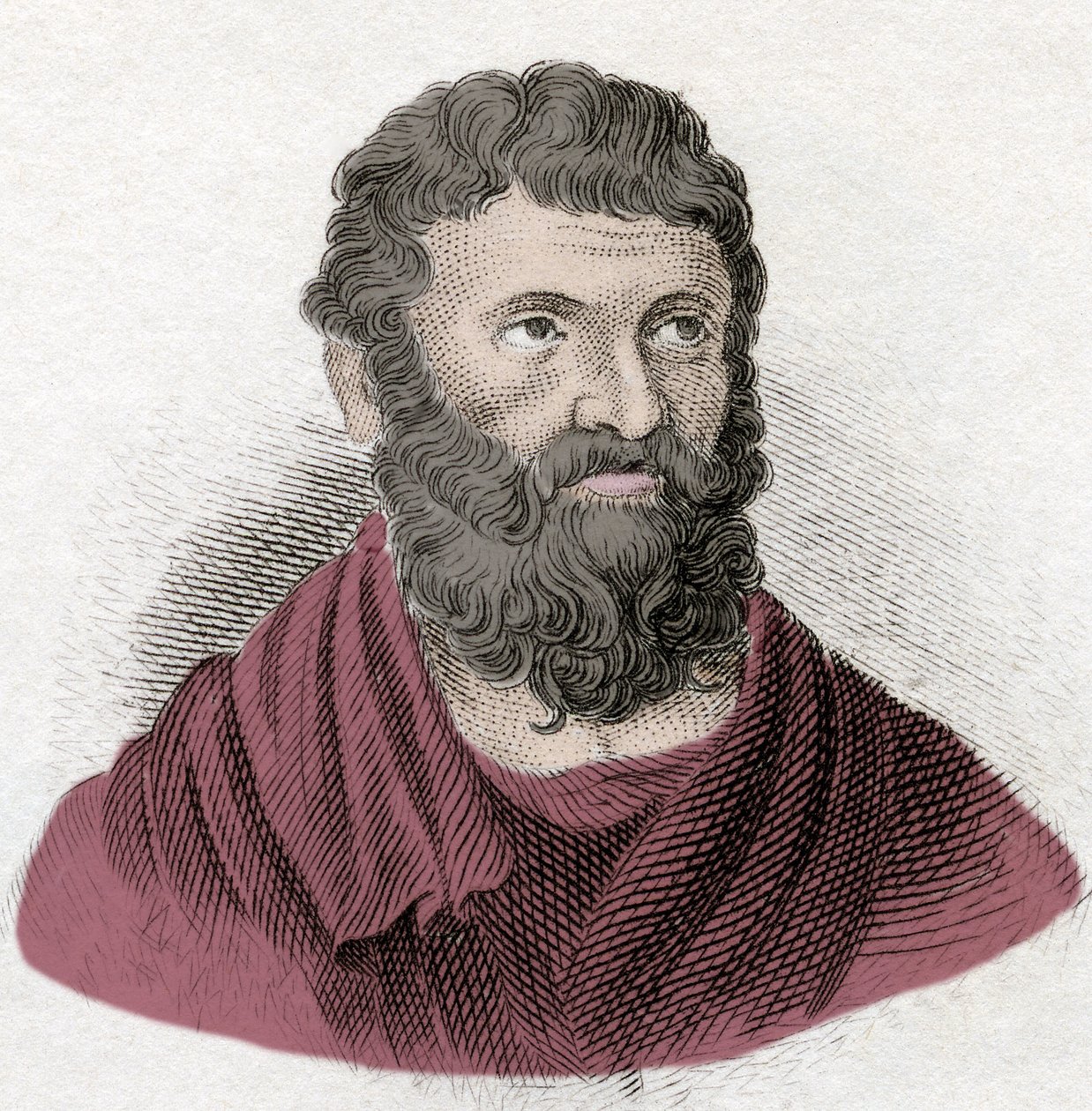 Muotokuva Miltiadista (Miltiades) Nuoresta (540-489 eKr.), ateenalaisesta strategiasta ja Traakialaisen Chersonesen tyrannista. Kaiverrus 1800-luvulta. tekijältä Unknown artist