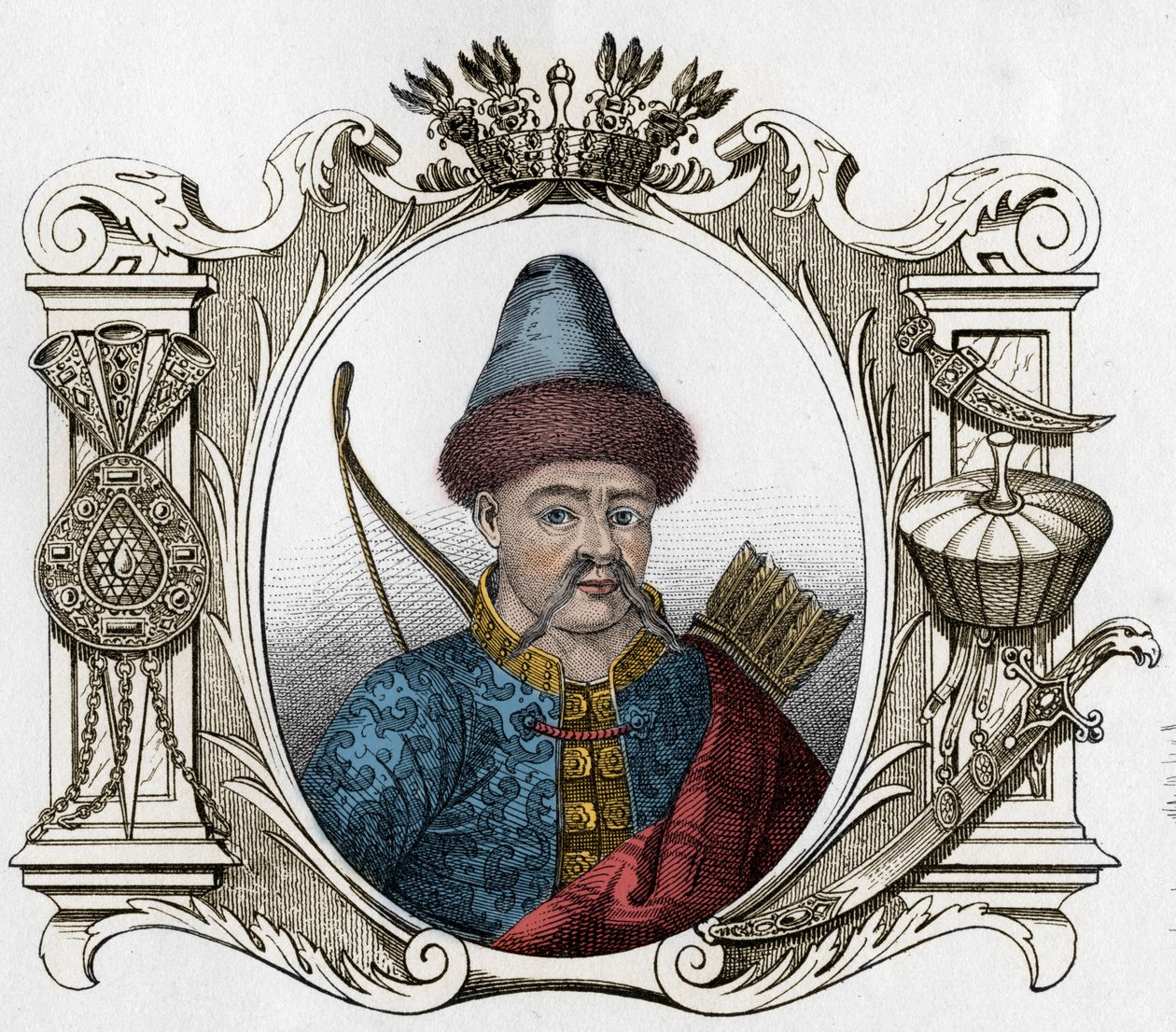 Mongolian monarkin Timur (Tamerlane) muotokuva (1336-1405) - Tamerlan (1336-1405) (tai Timur Lang, "" Timur ontuva"") Kaiverrus vuodelta 1861 tekijältä Unknown artist