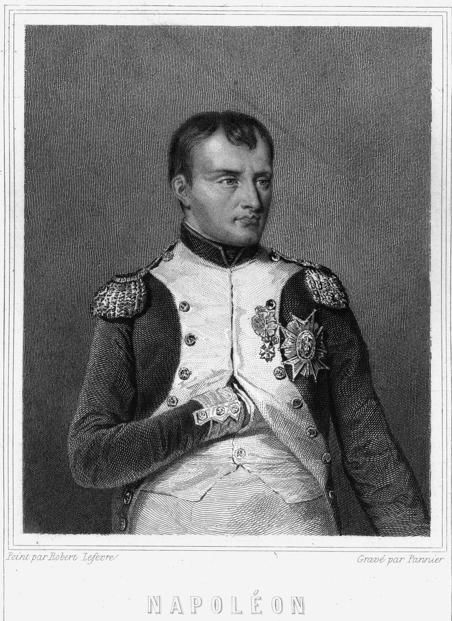 Muotokuva Napoleon I:stä (1769 - 1821), Ranskan keisarista - Lavalléen "Histoire des Français" -kirjassa, kaiverrus, sd. tekijältä Unknown artist