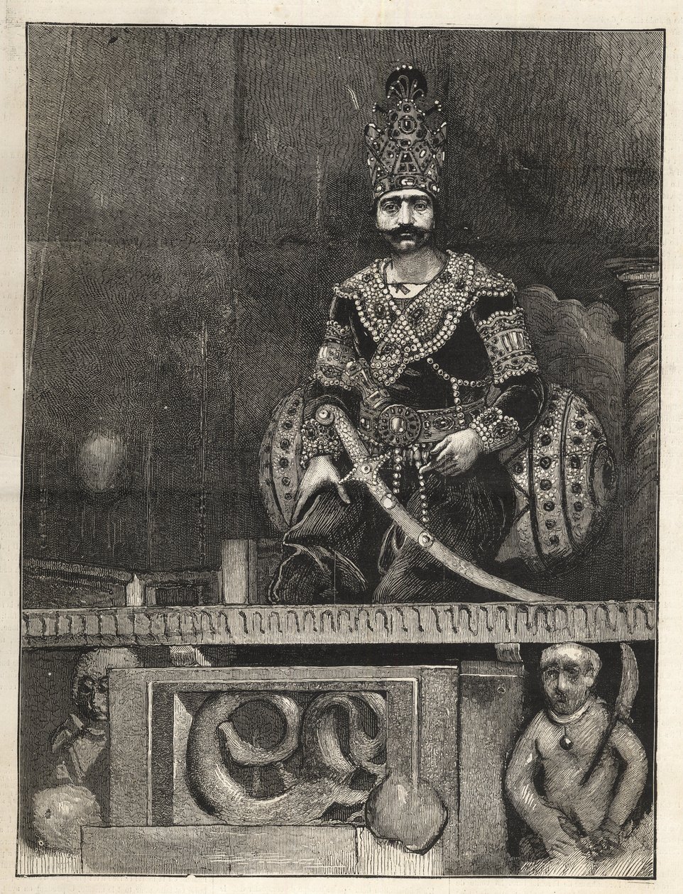 Nasser Ed Dinin (1831-1896), Persian shaahin (Iran) muotokuva. Myös Nasseredin Shah, Nasserer-al-Din Shah Qajar, Nasser al-Din Shah Qajar, Nasiruddin Shah - (1831-1896) - 1873 tekijältä Unknown artist