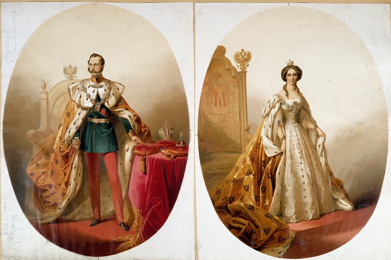 Venäjän keisarin Nikolai I:n (1796-1855) ja hänen vaimonsa Aleksandra Fedorovnan muotokuva tekijältä Unknown artist