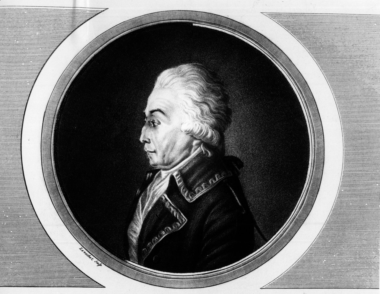 Nicolas Lucknerin (1722-1794) ranskalaisen Marechalin muotokuva. Kaiverrus "" Täydellinen kokoelma Ranskan vallankumouksen historiallisia maalauksia, kolme osaa.""" 1804. tekijältä Unknown artist