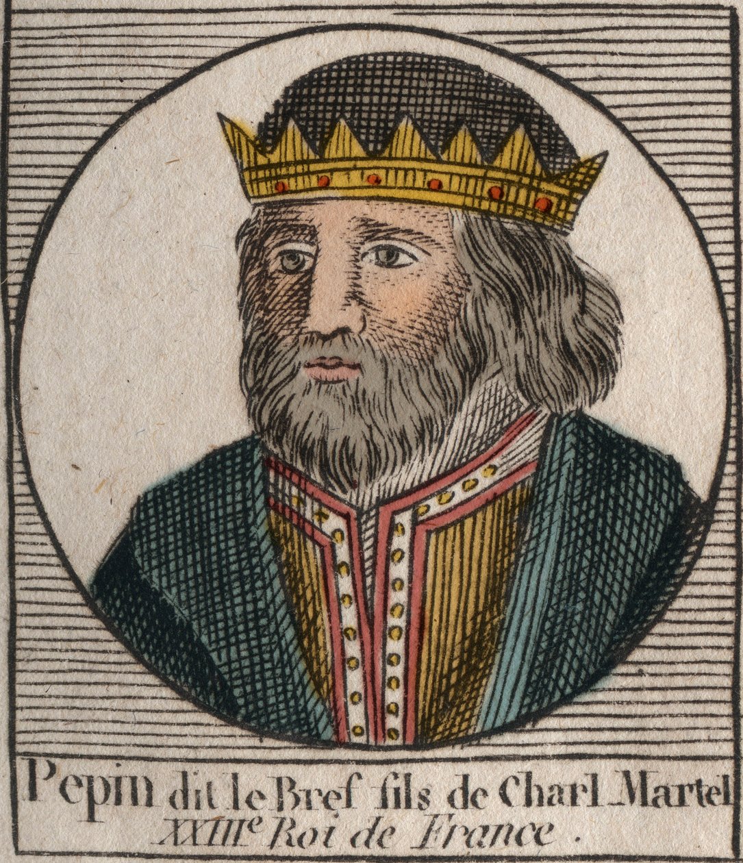 Muotokuva: Pepin III dit Pepin le Brief (714-768) Ranskan kuningas - Pepin III (714-768) (Pepin Lyhyt) frankkien kuningas - kaiverrus Charles Constant Le Tellierin "Instruction sur l