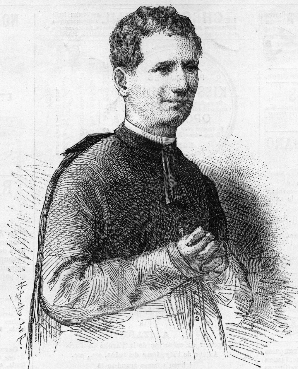Muotokuva Pere Dom Boscosta, maineikkaasta italialaisesta kirkosta, joka tunnettiin kaikkialla 1800-luvun Euroopassa pyhistä teoistaan. Se päätettiin vuonna 1888. tekijältä Unknown artist