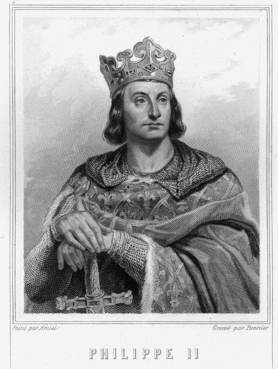 Muotokuva Philip II:sta sanoi Philippe Auguste (1165-1223), Ranskan kuningas - Lavalléen "Histoire des Français" -kirjassa, kaiverrus, sd. tekijältä Unknown artist