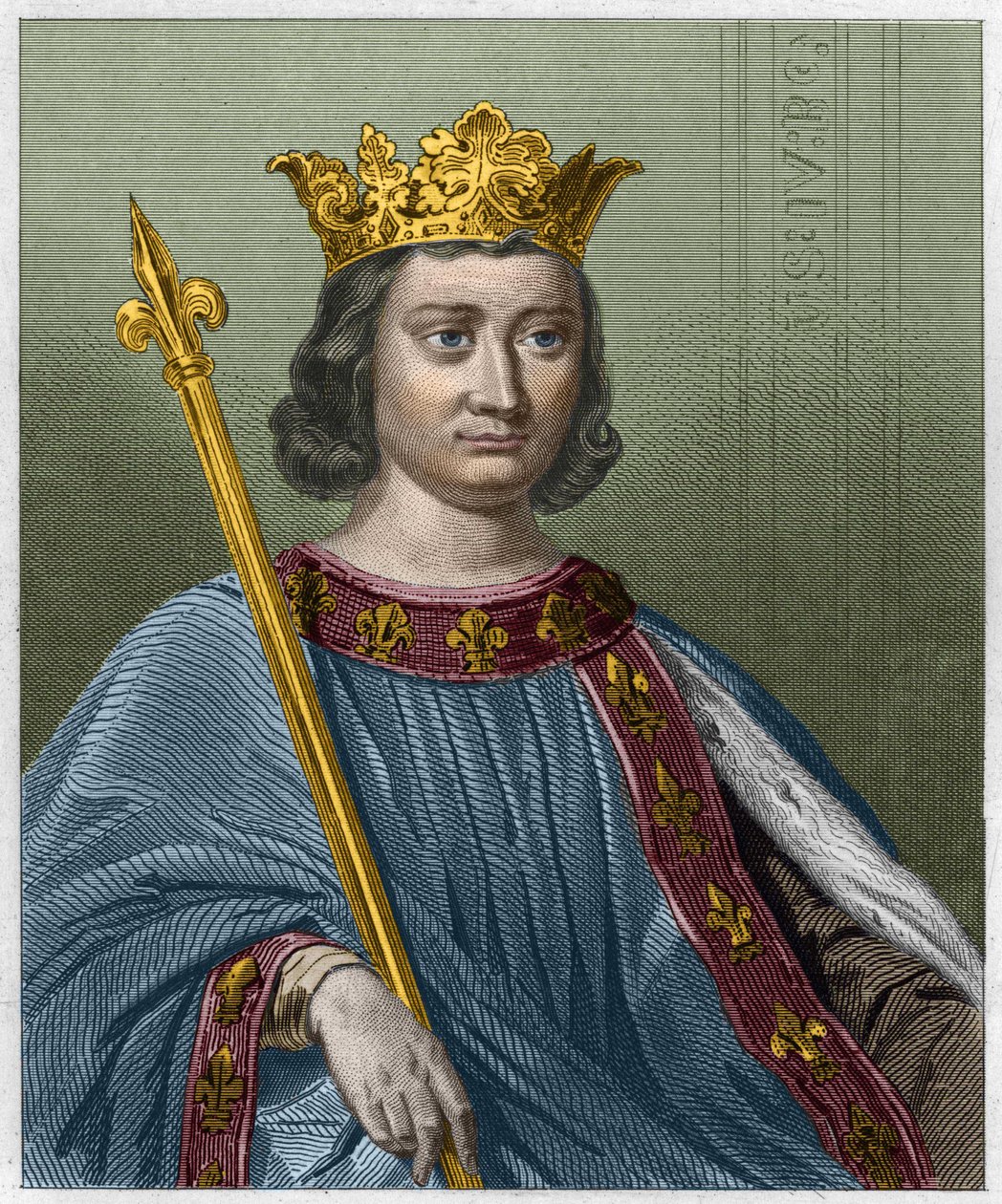 Muotokuva Philip IV dit le belistä, Ranskan kuninkaasta - Lavalleen "" Histoire des Francais" -kirjassa, kaiverrus, sd. tekijältä Unknown artist