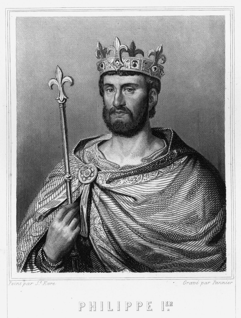 Muotokuva Philip I:stä (1060 - 1108), Ranskan kuningas - teoksessa "Histoire des Français", Lavallée, kaiverrus, sd. tekijältä Unknown artist