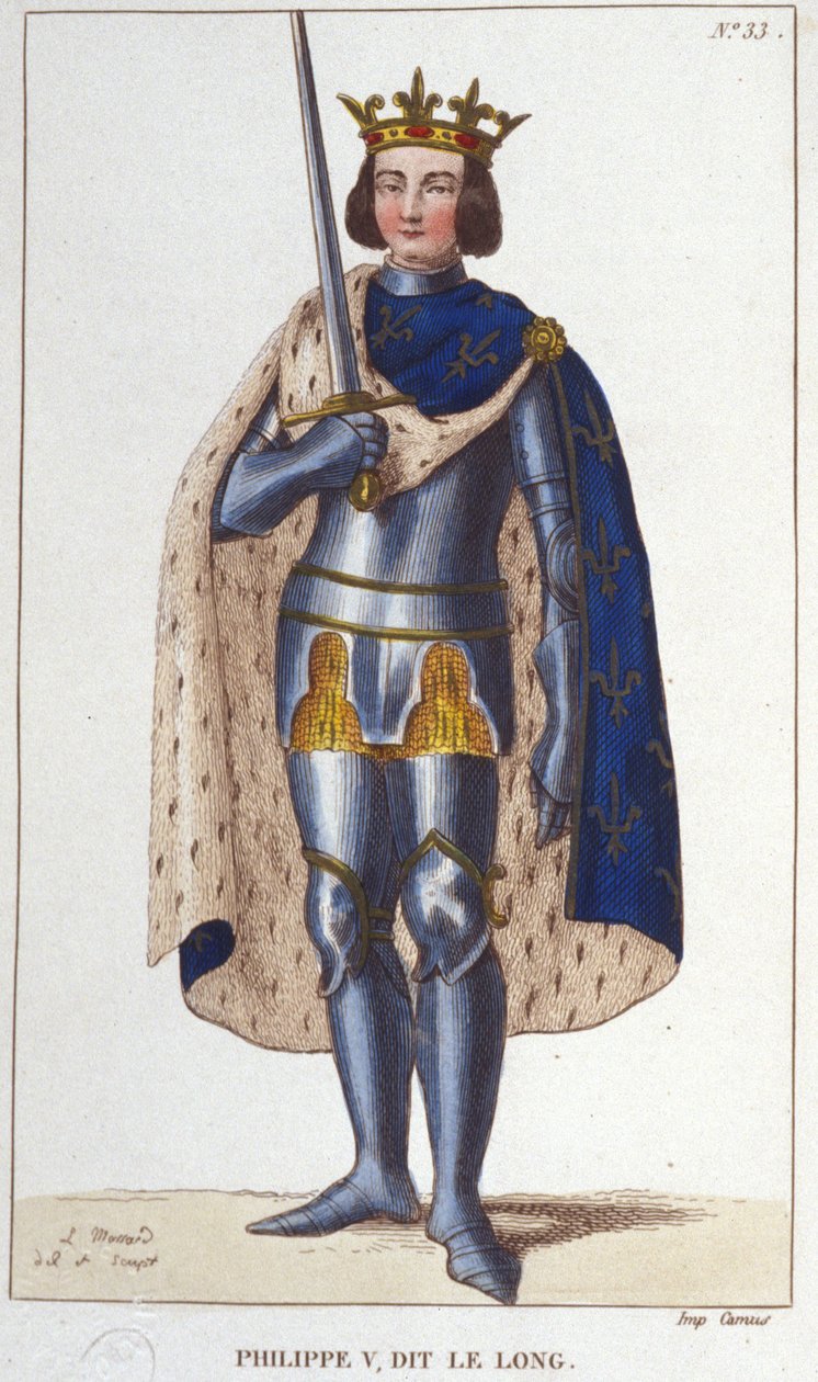 Muotokuva Philip V Pitkästä (1294 - 1322), Ranskan kuninkaan kaiverrus vuodelta 1830 tekijältä Unknown artist