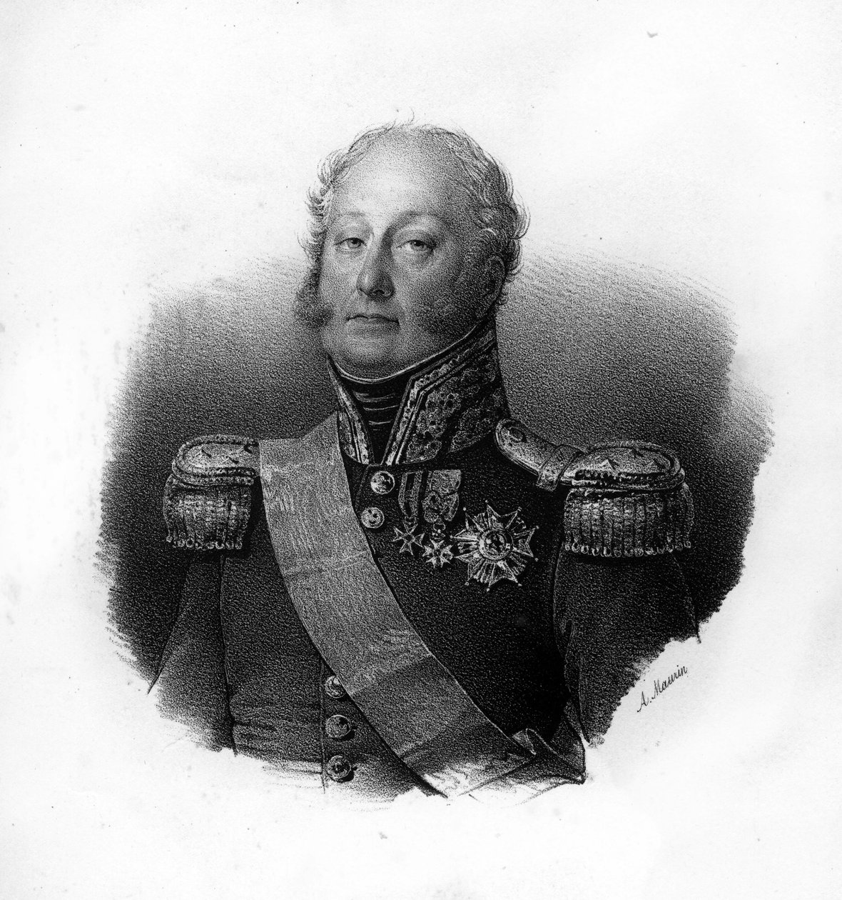 Pierre Clauden muotokuva, kreivi Pajot, dit Pajol (1772-1844), ranskalainen kenraali, kaiverrus 1800-luvulta tekijältä Unknown artist
