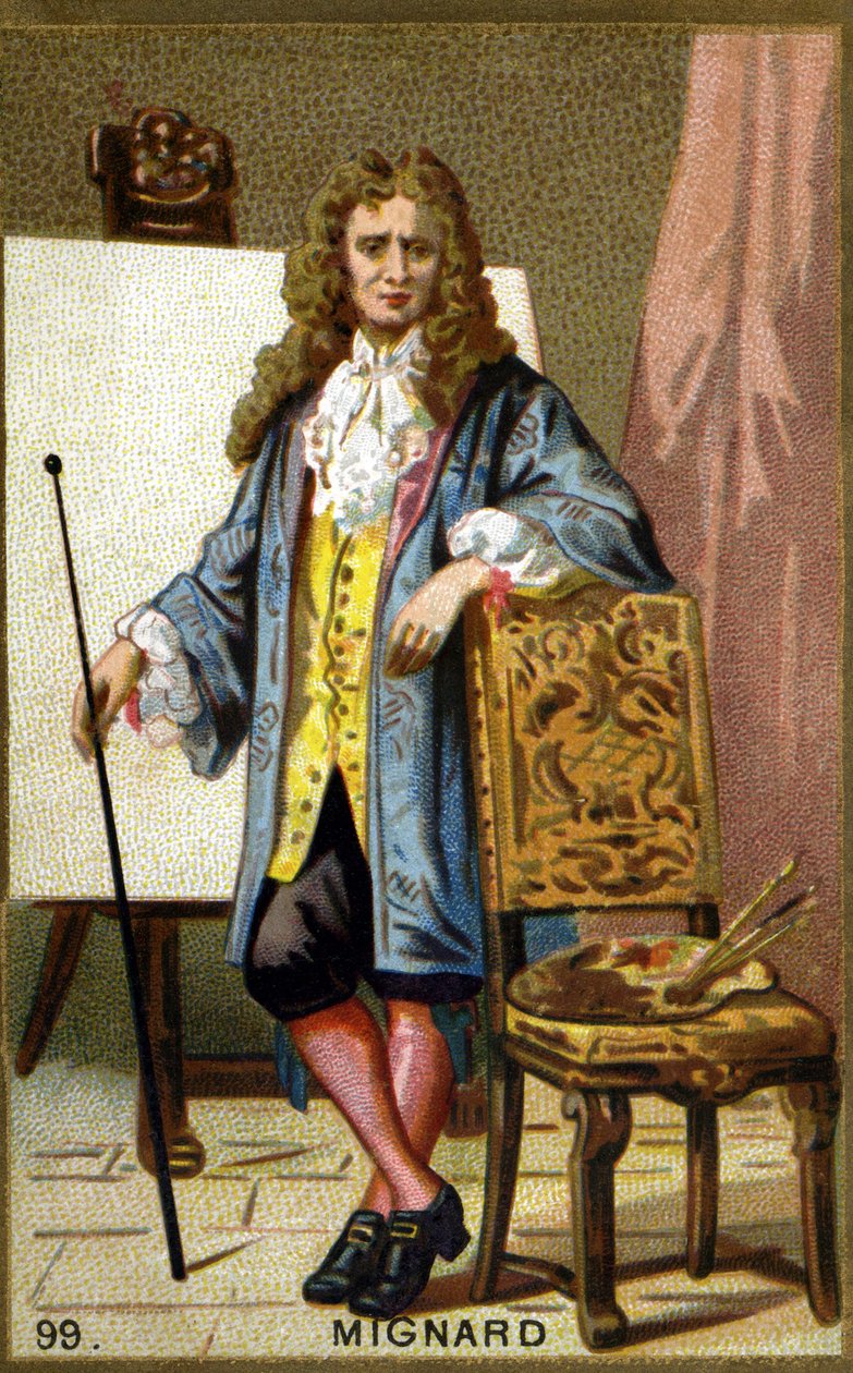 Pierre Mignardin (1612 - 1695), ranskalaisen taidemaalarin, sisustajan ja sarjakuvapiirtäjän muotokuva. 1800-luvun kromolitografia. tekijältä Unknown artist