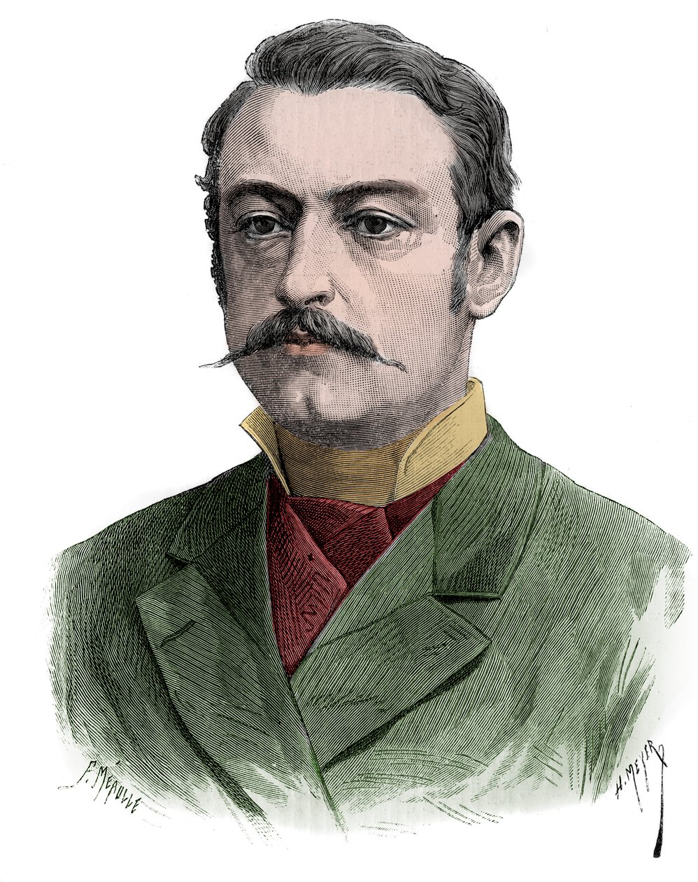 Ranskalaisen valtiomiehen Pierre Waldeck Rousseaun muotokuva - kaiverrus 1883 tekijältä Unknown Artist