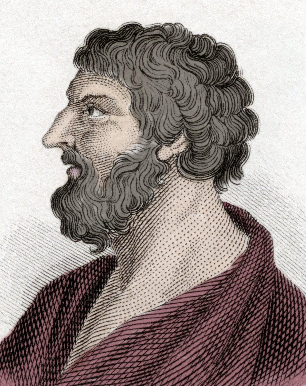 Muotokuva Pittacosta Mytileneestä Kreikan valtiomies (650-570 eKr.) (Pittacus of Mytilene). Kaiverrus 1800-luvulta. tekijältä Unknown artist