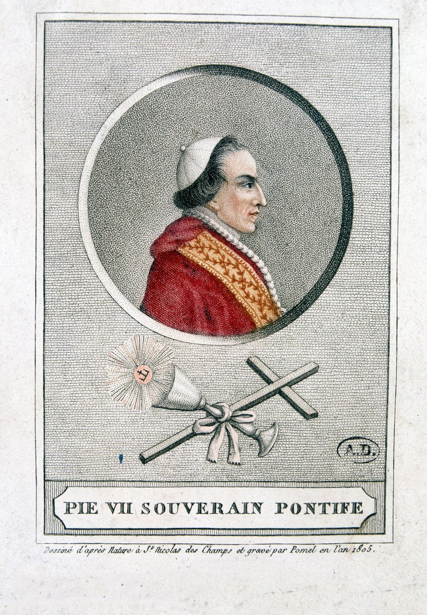 Pius VII:n (1742 - 1823) muotokuva medaljongissa - kaiverrus tekijältä Unknown artist