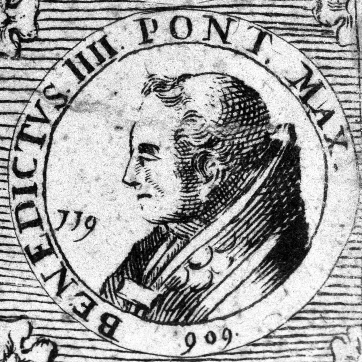 Paavi Benedictus IV:n muotokuva. Kaiverrus 1800-luvulta. tekijältä Unknown artist