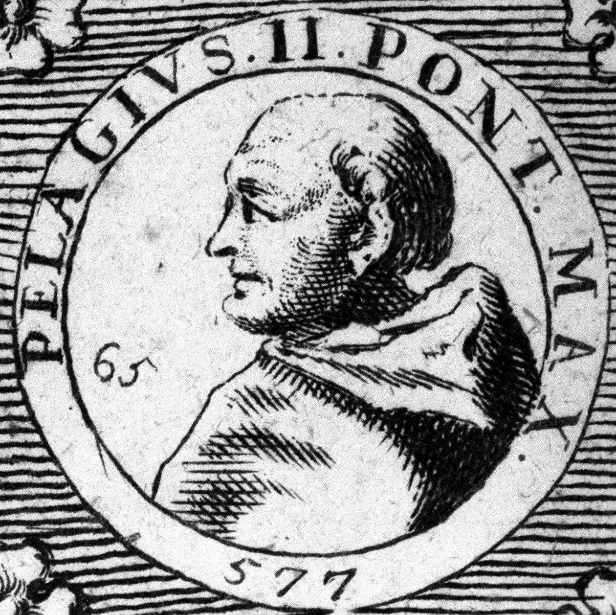 Paavi Pelagius II:n (Pelagius) muotokuva (520-590). tekijältä Unknown artist