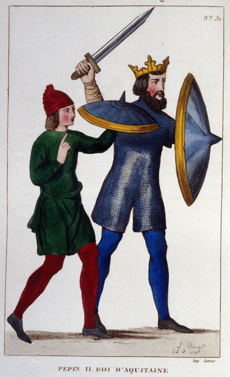 Akvitanian kuninkaan Pépin II:n (823 - 864) muotokuva. kaiverrus vuodelta 1830. tekijältä Unknown artist