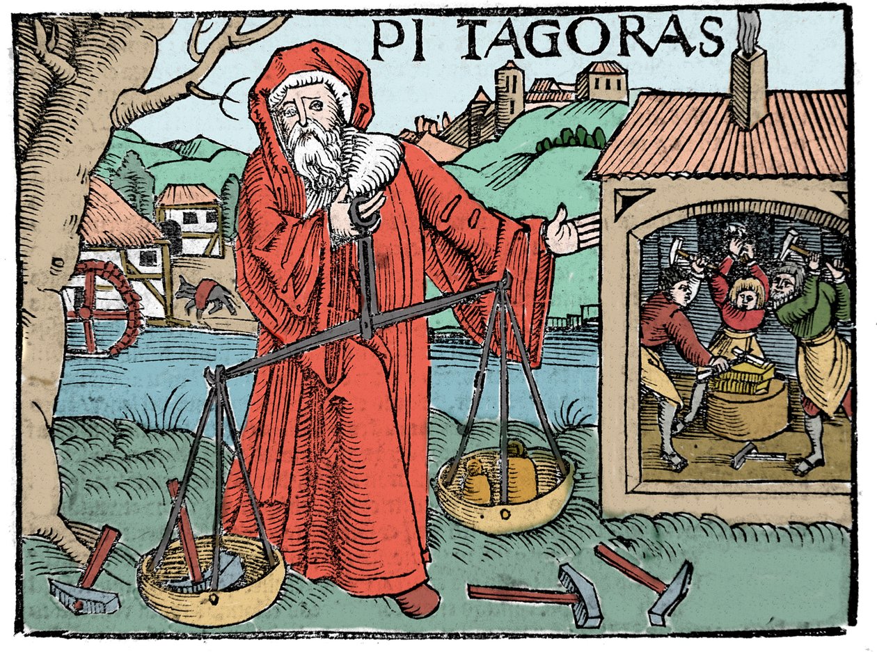 Pythagoraan muotokuva (Pythagoras) - sivu Koswickin "" Compendiara musica" -kappaleesta 1516 - tekijältä Unknown artist