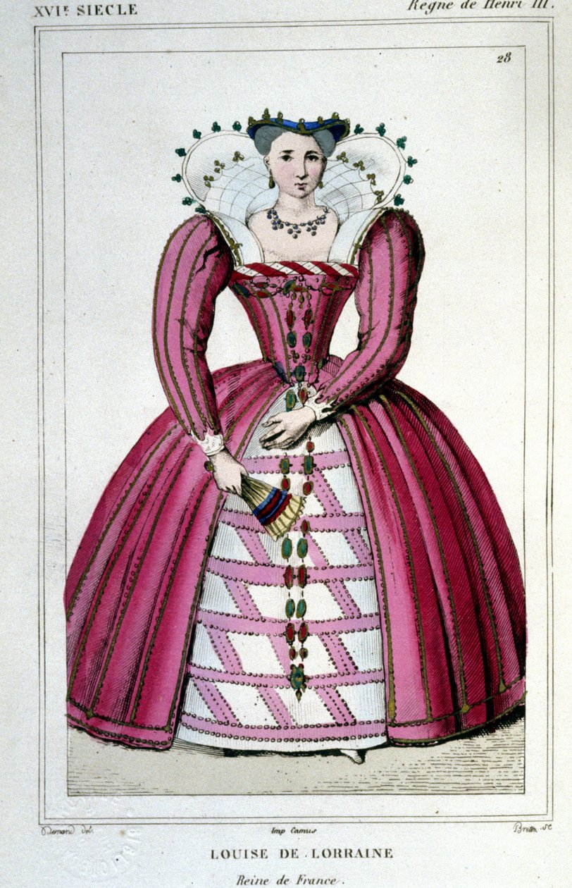 Kuningatar Louise of Lorraine (1553 - 1601), Henrik III:n vaimon muotokuva. Kaiverrus vuodelta 1830. tekijältä Unknown artist