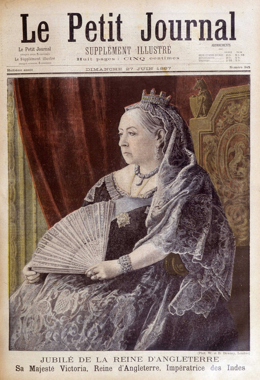 Kuningatar Victorian muotokuva hänen riemuvuodensa kunniaksi - "" Le Petite Journal" -lehdessä 27.6.1897 tekijältä Unknown artist