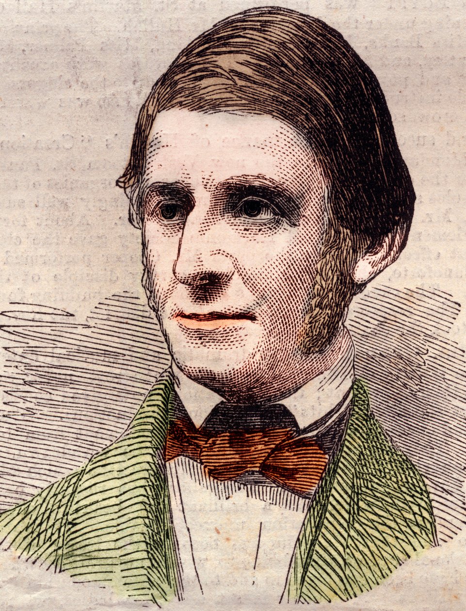Muotokuva Ralph Waldo Emersonista (1803-1882), esseisti, filosofi, yhdysvaltalainen runoilija. Kaiverrus 20. maaliskuuta 1858 julkaistuun kuvitettuun London News -lehteen. tekijältä Unknown artist