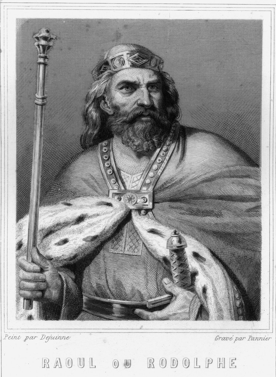 Raoul tai Rodolphe Burgundiasta (? - 936), Burgundin herttua ja Ranskan kuningas - Lavalléen "Histoire des Français" -kirjassa, kaiverrus, sd. tekijältä Unknown artist