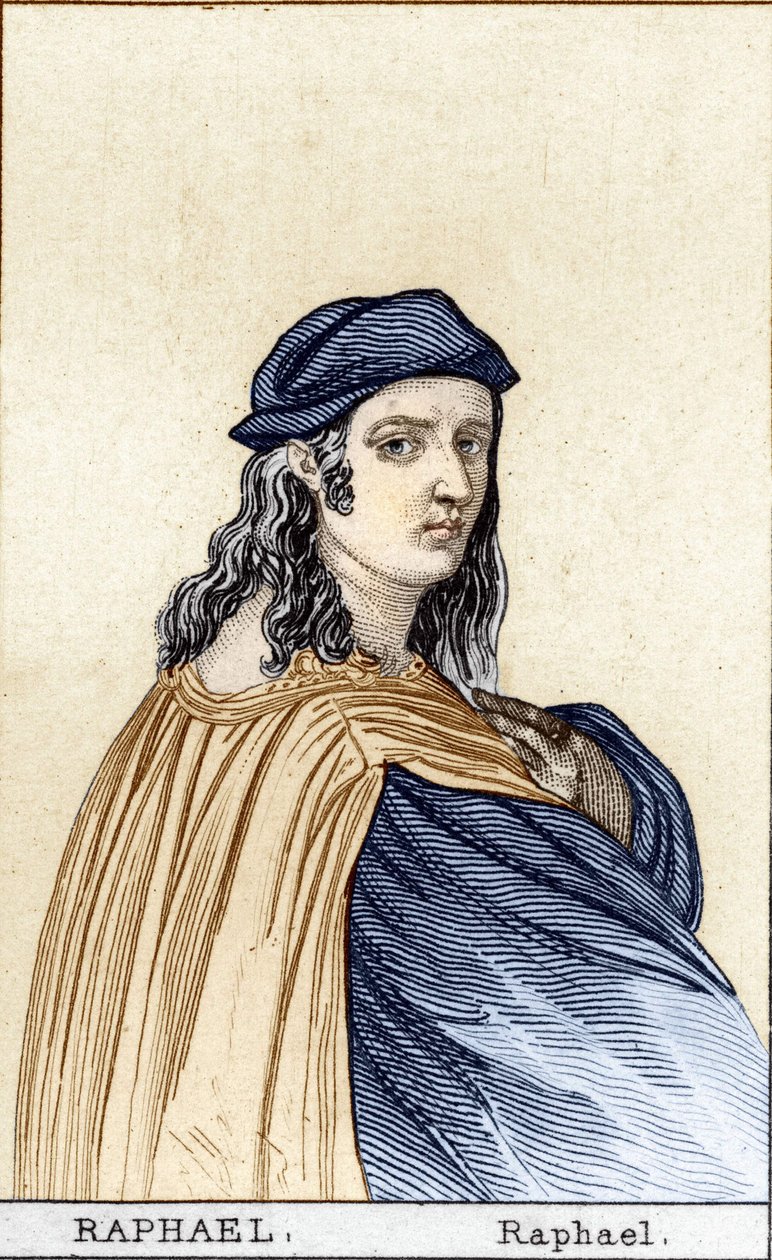 Muotokuva Rafaelista (Raffaello Sanzio 1483 - 1520) (1483 - 1520), italialainen taidemaalari. Kaiverrus 1800-luvulta. tekijältä Unknown artist