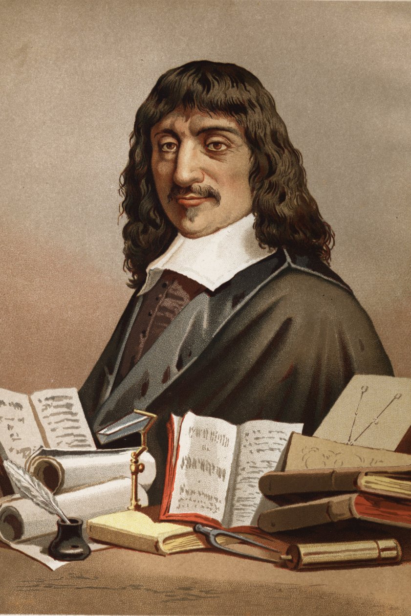 Rene Descartesin muotokuva. 1596-1650. Louis Figuierin teoksesta Science and its Men. Barcelona 1881 tekijältä Unknown artist