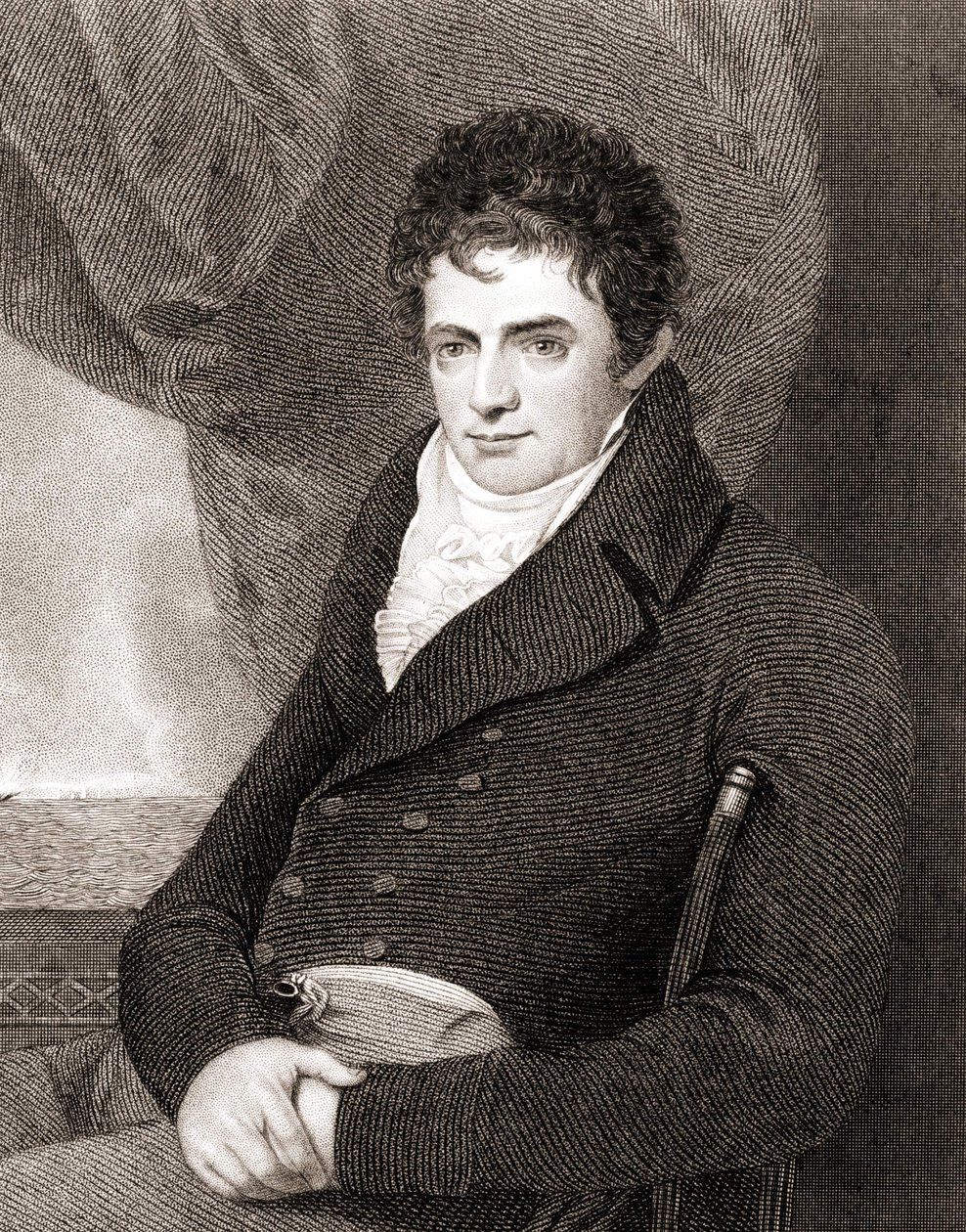 Muotokuva Robert Fultonista (1765 - 1815), amerikkalainen laivanrakennusmekaanikko (Nautilus). Kaiverrus 1800-luvulta. tekijältä Unknown artist