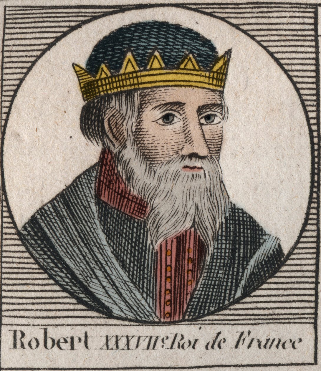 Robert I:n (n. 860-923), Länsi-Fransian kuninkaan muotokuva 922-923 - Robert I, Länsi-Fransian kuningas 922-923 - kaiverrus Charles Constant Le Tellierin "Instruction sur l