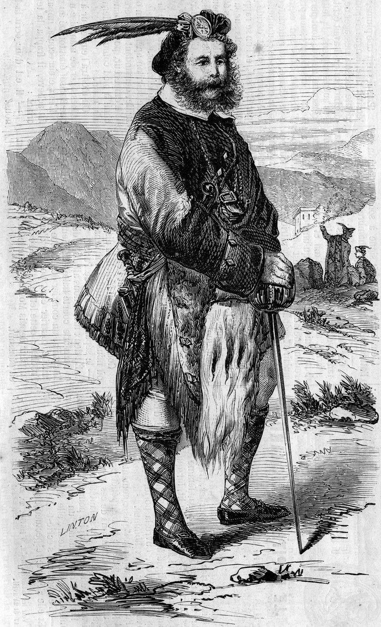 Roualeyn George Gordon Cummingin (1820-1866), skotlantilaisen matkailijan ja leijonanmetsästäjän muotokuva. Lintonin kaiverrus teoksessa "The Illustrous World" nro 56, 8. toukokuuta 1858. tekijältä Unknown artist