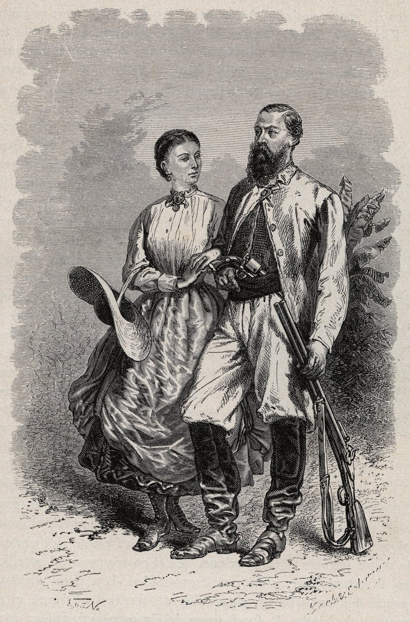 SAMUEL WHITE BAKERIN (1821-1893) muotokuva englantilaisesta tutkimusmatkailijasta ja lady Florence Bakerista (1841-1916) tekijältä Unknown artist