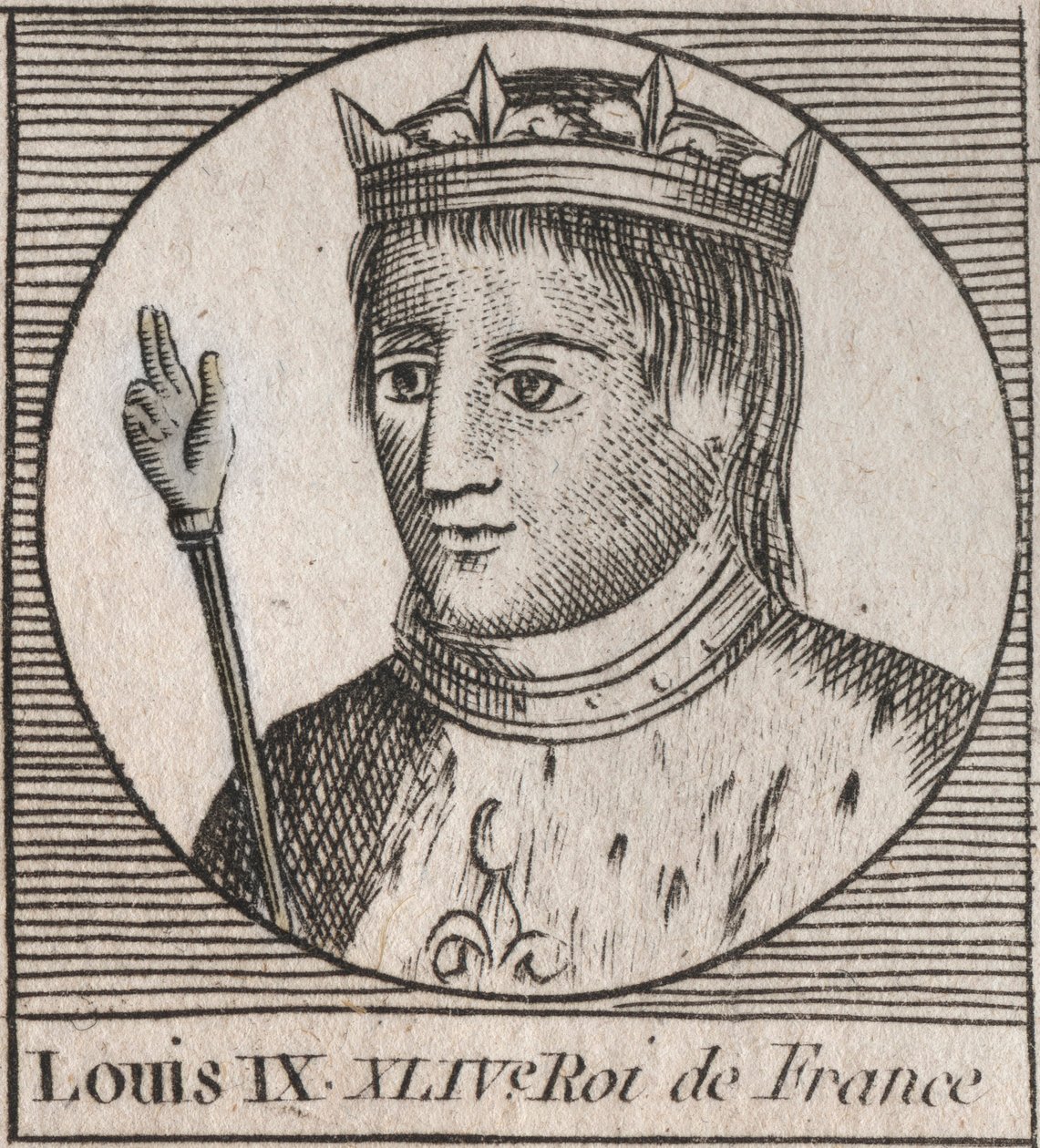 Muotokuva Saint Louisista (Saint-Louis, Louis IX (1214-1270) - Saint Louis IX (1214-70) Ranskan kuningas - kaiverrus Charles Constant Le Tellierin "Instruction sur l
