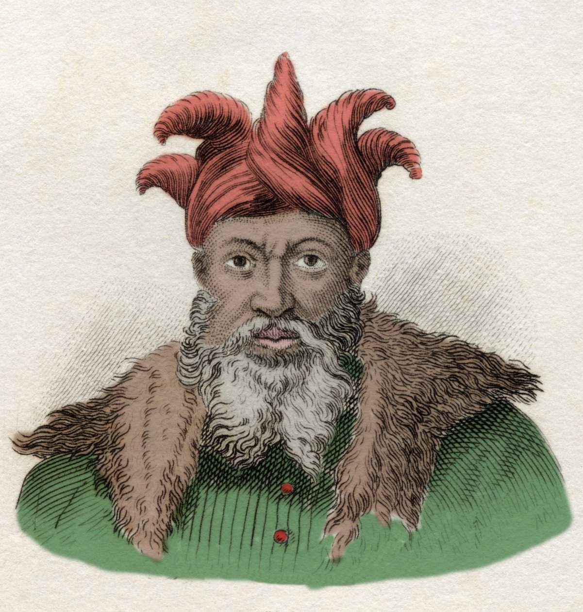 Saladinin (1138-1193) muotokuva (Salah al Din Yusuf al-Ayyubi (al Ayyubi) sotilaskomentaja ristiä vastaan Egyptissä. Kaiverrus 1800-luvulta. tekijältä Unknown artist