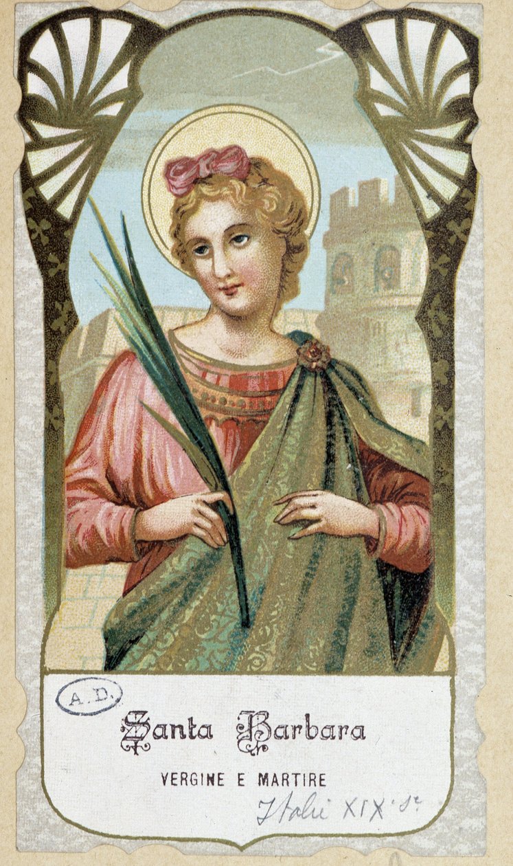 Muotokuva "" Santa Barbara neitsyestä ja marttyyrista ", italialainen hurskas kuva tekijältä Unknown artist