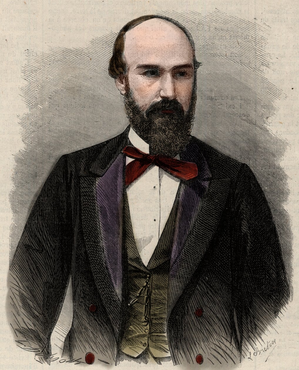 Santos Gutierrezin (1820-1872) poliitikon ja Kolumbian entisen presidentin muotokuva. Kaiverrus "" L