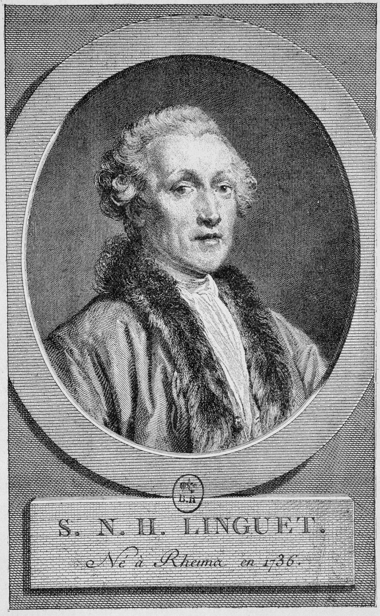 Muotokuva Simon Nicolas Henri Linguetista (1736 - 1794). Kaiverrus 1800-luvun lopusta H. Martinin teokseen "Histoire de France". tekijältä Unknown artist
