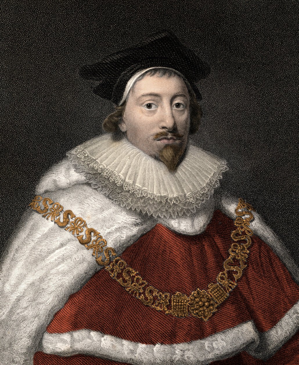 Sir Edward Coken (1552-1634), englantilaisen juristin muotokuva - 1800-luvun värikaiverrus tekijältä Unknown artist