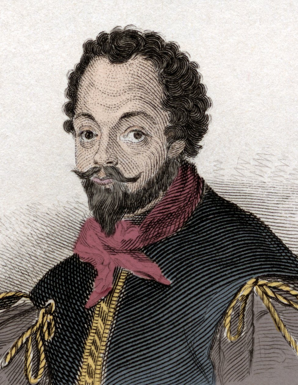 Sir Francis Draken (1540-1596), englantilaisen yksityismiehen ja navigaattorin muotokuva. Kaiverrus 1800-luvulta. tekijältä Unknown artist