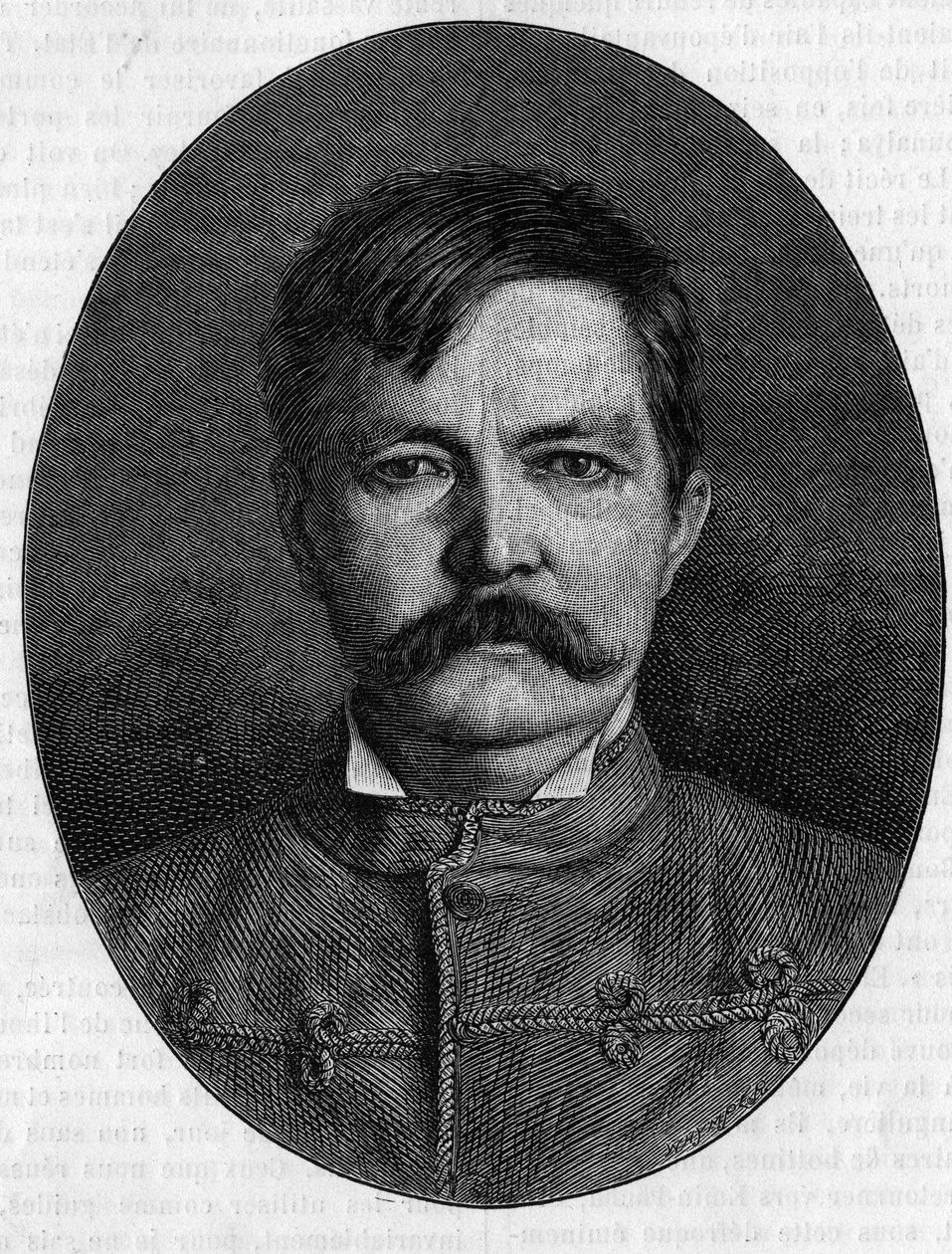 Sir Henry Morton Stanleyn muotokuva, brittiläisen tutkimusmatkailijan ja toimittajan John Rowlandsin (1841-1904) salanimi. Kaiverrus "" Le Journal de la jeunesse "" tekijältä Unknown artist