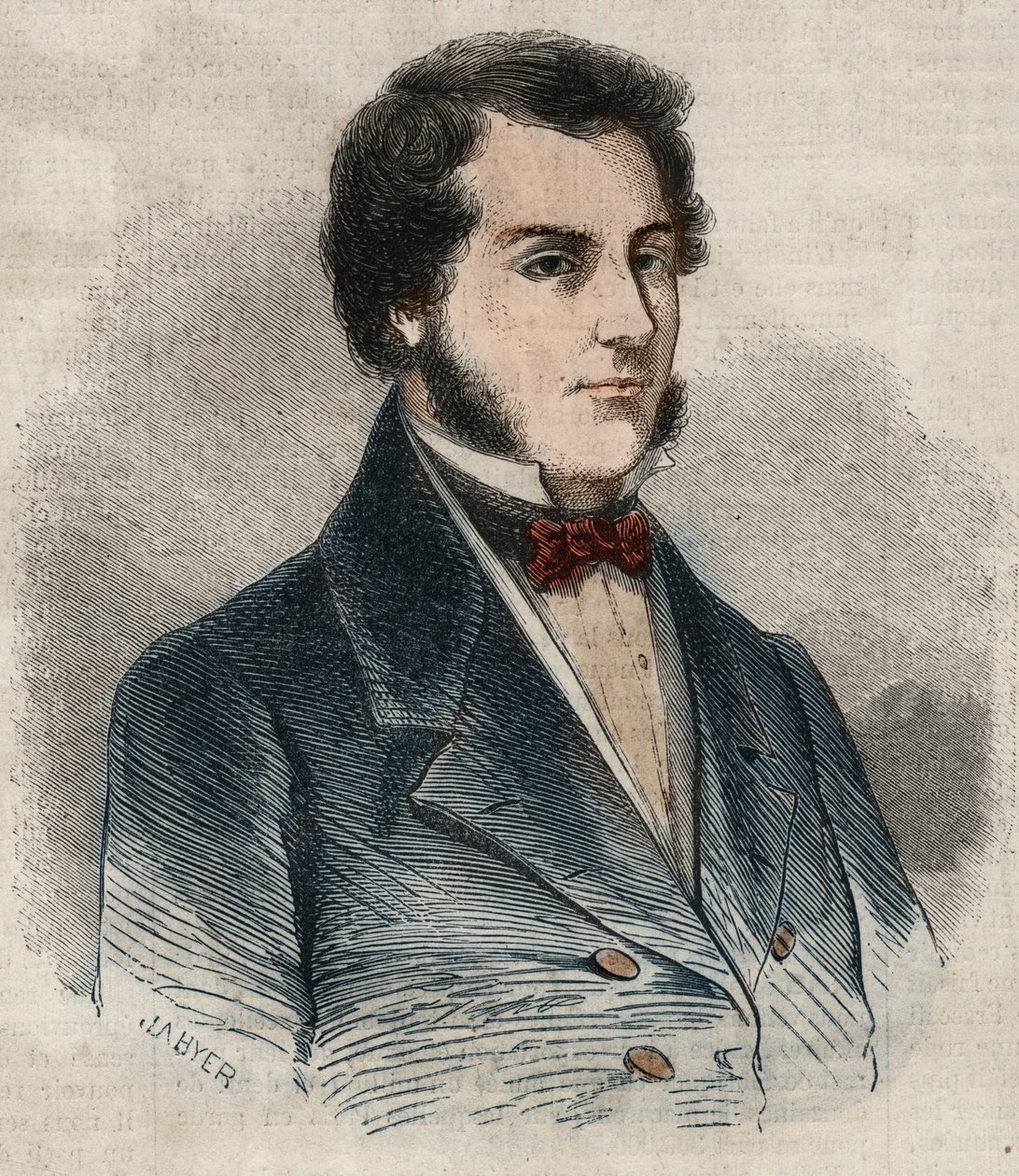 Muotokuva Sir James Brookesta, joka tunnetaan nimellä Sarawakin Rajah (1803-1868), brittiläinen seikkailija Sarawakin ensimmäinen valkoinen raja. Kaiverrus "Le Monde illustrious" -kirjoitukseen vuodelta 1857. Yksityinen kokoelma. tekijältä Unknown artist