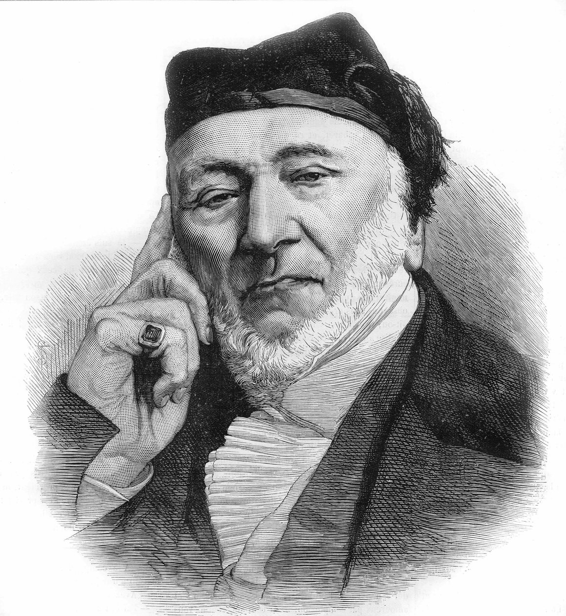 Muotokuva Sir Moses Montefioresta (1784-1885), englantilainen pankkiiri ja filantrooppi, italialaista alkuperää. kaiverrus vuodelta 1885. tekijältä Unknown artist